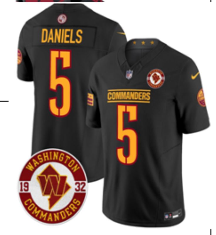 Men 2025 Washington Commanders #5 Daniels Black 3th generation Throwback Nike Limited NFL Jersey style 001->washington commanders->NFL Jersey
